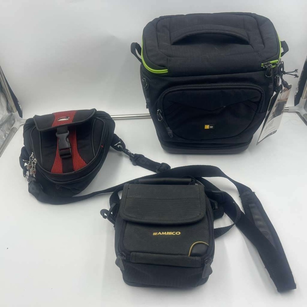 Lot of 3 Black Case Logic Kontrast DSLR Bag Ambico Wenger Camera‎ Shoulder Bag